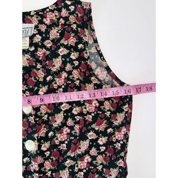 Vtg 90s Floral Romper Wide Leg Pants Jumpsuit Palazzo Crop V Neck Button Y2K 3/4 - Picture 10 of 15